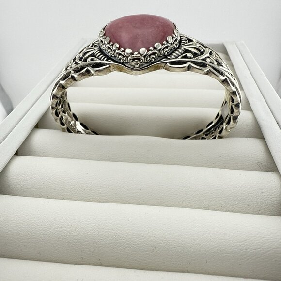 Carolyn Pollack Bracelet Pink Heart Rhodonite Cuff Sterling Silver Hinged 38g - Picture 4 of 15